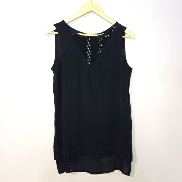 @zucar Small Black NWT Sleeveless Lined Sheer Blouse Tunic with Openwork Detail - Picture 1 of 11